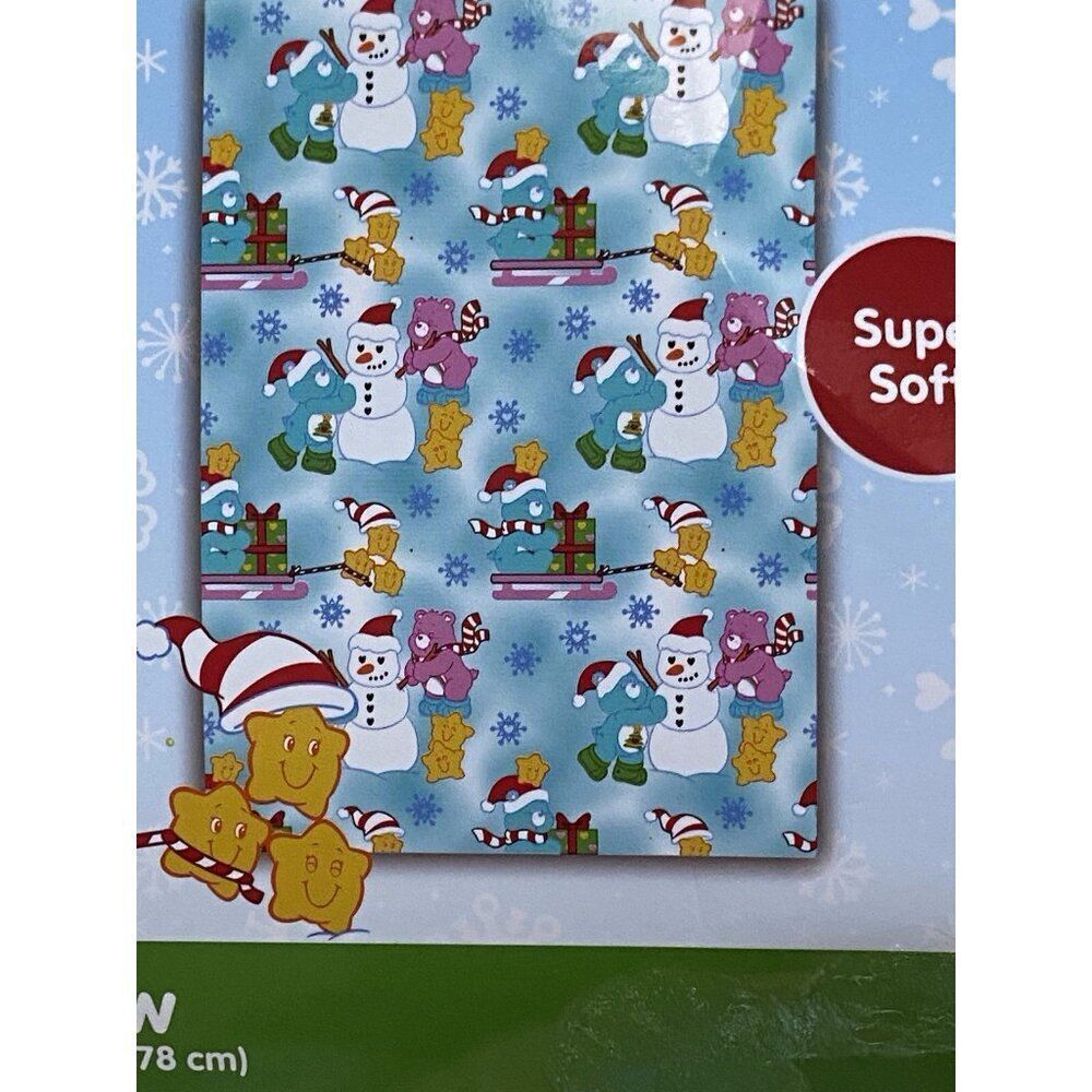 Care Bears Christmas Blanket Throw BLUE 50 X 70” Snowman Holiday Sled‎ Viral NEW - Picture 4 of 16